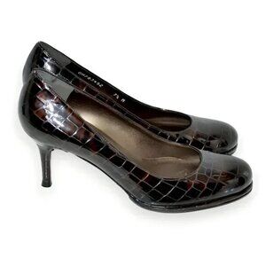 Stuart Weitzman Cherry Red Brown Burgundy Patent Leather Pumps Heels 7.5 M